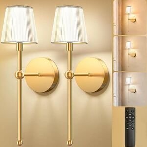 Glendan Battery Operated Wall Sconces Set of 2: Gold Rechargeable Wall Lights